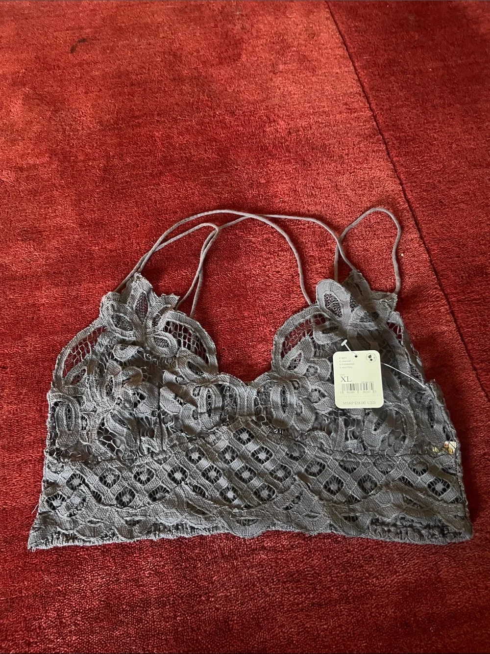Free People Adella Bralette in Charcoal Dark Gray Lace - Picture 5 of 7